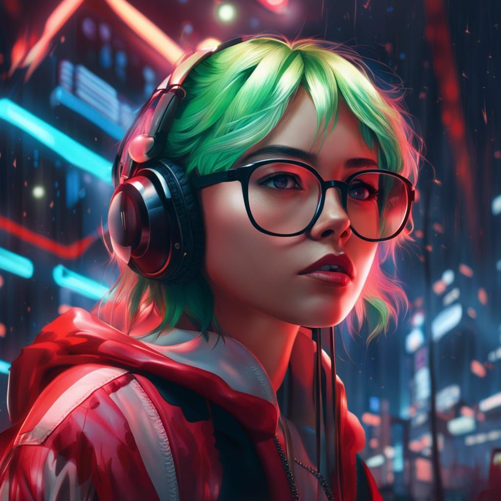 Mecha Girl with Neon Lights in Digital Art Style