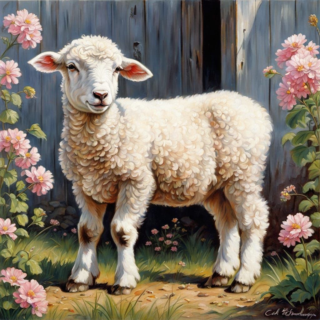 Norwegian Lamb in a Sunlit Meadow