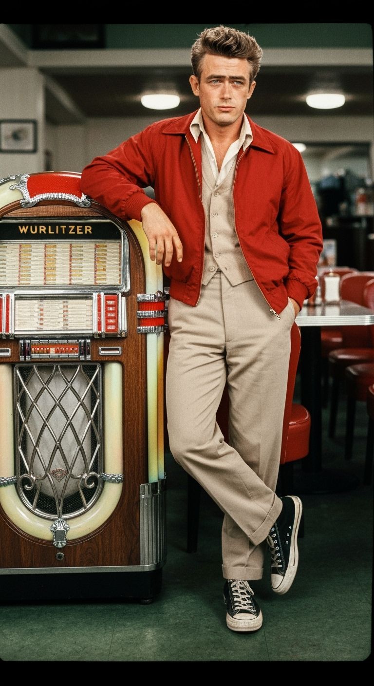 Retro Film Still of Man in Diner, 1950s Style