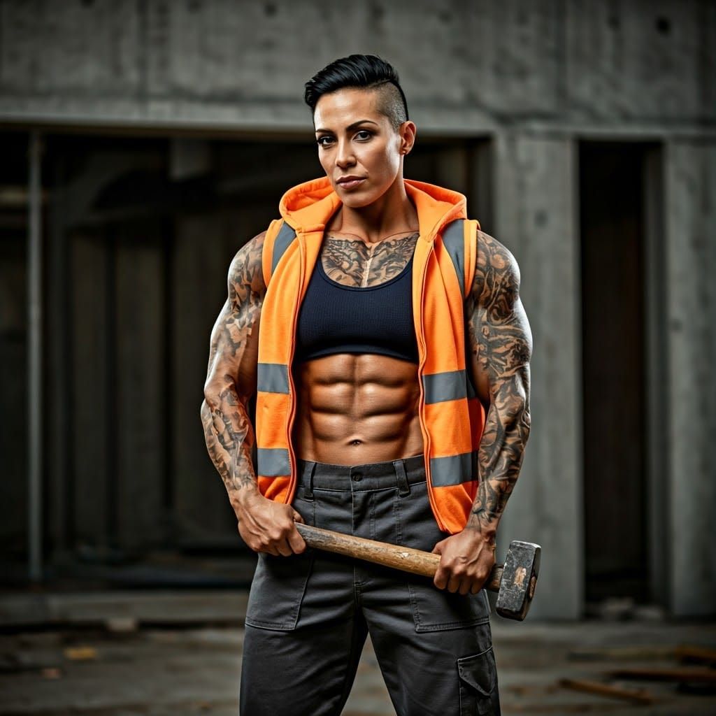 Cyberpunk Construction Worker in High Vis Jacket