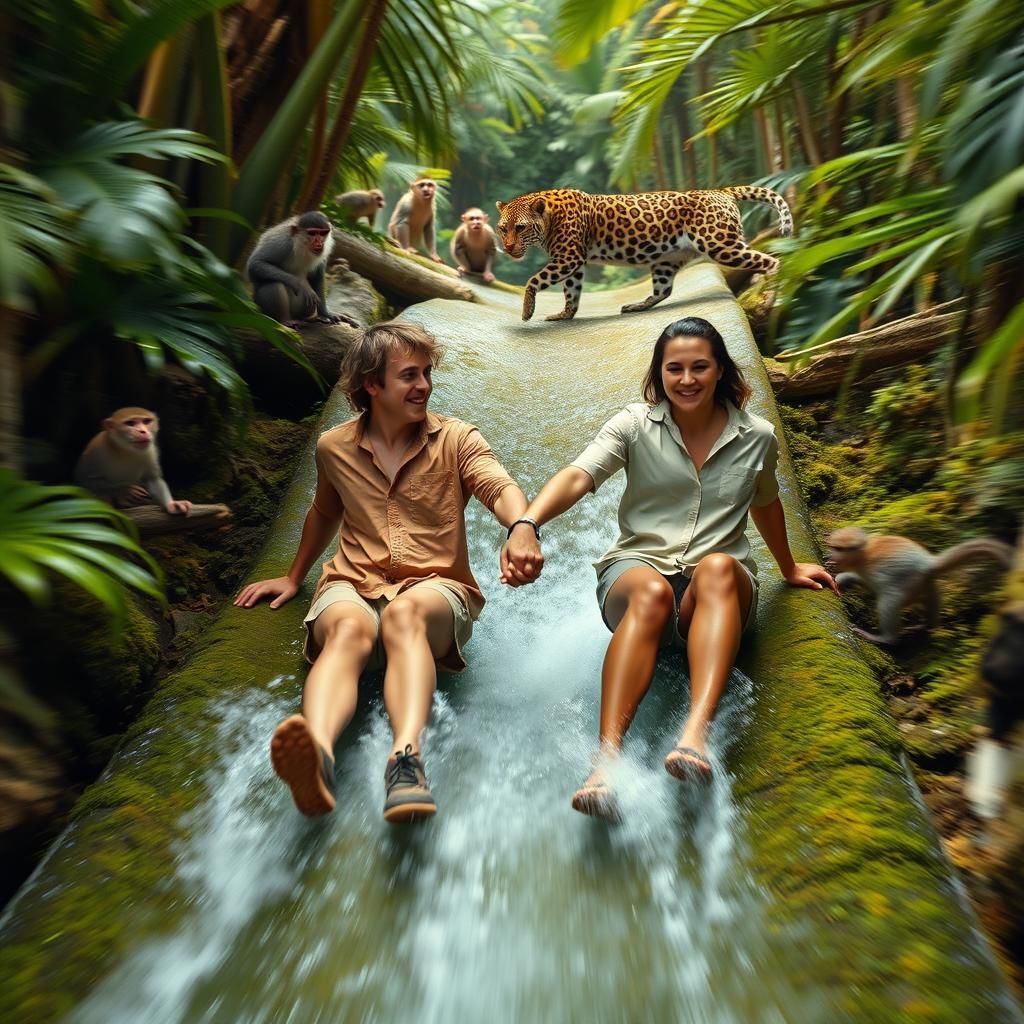 Jungle Waterslide Adventure in Hyperrealistic Style