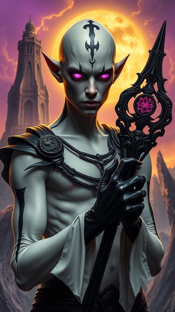 Dark Fantasy Elf with Twisted Aura and Black Oil Tendrils