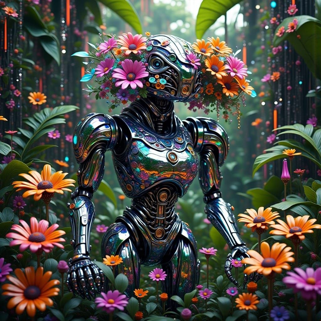 Robot Zebra in Flower Chrome Jungle