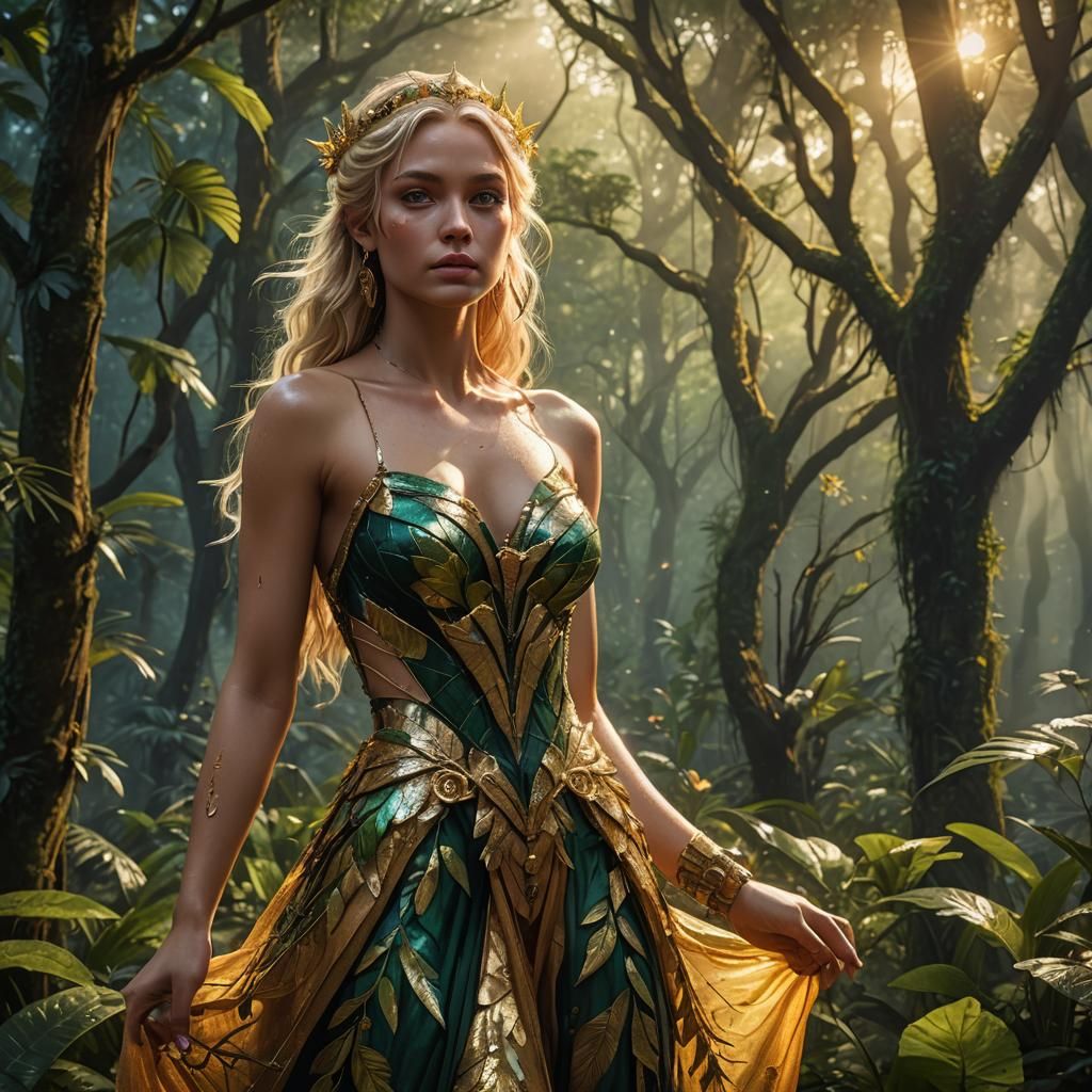 Blonde Fairy Woman in Amazon Rainforest: Fantasy Art
