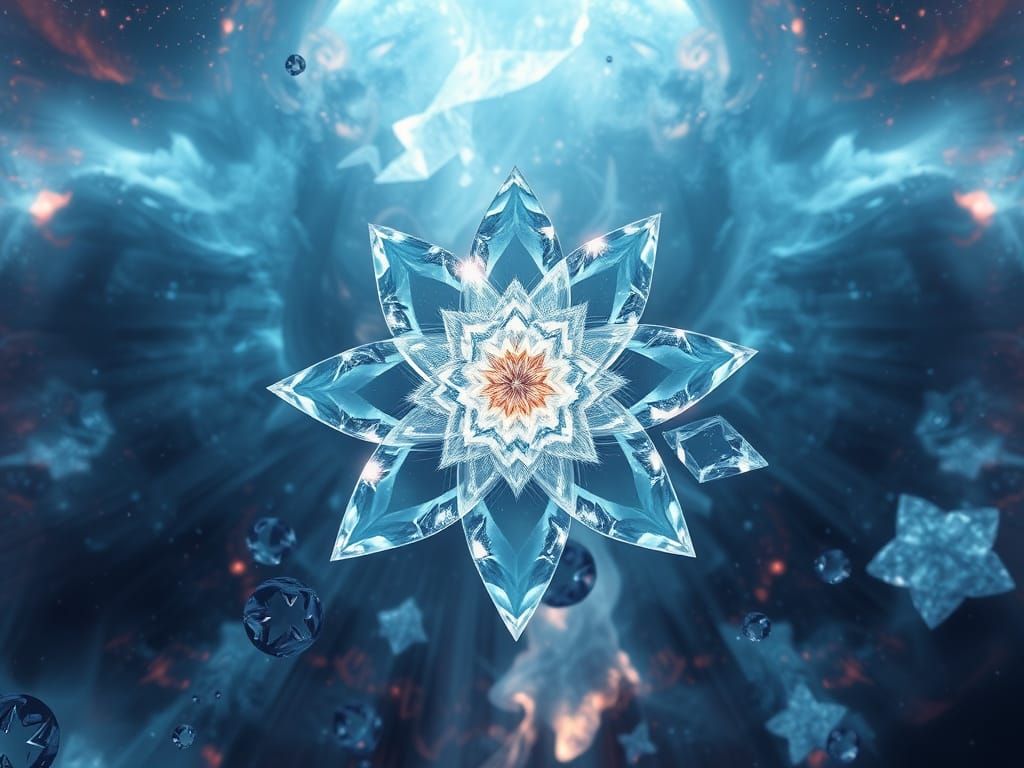 Abstract Ice Flowers: Geometric Shards Bloom in Cosmic Nebul...
