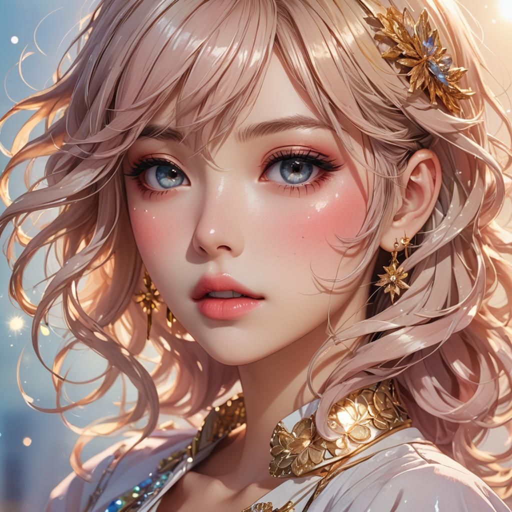 Anime Key Visual: Flirtatious Woman with Lip Gloss