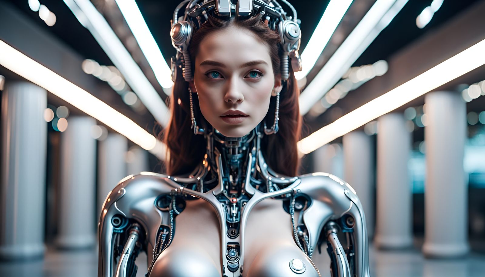Futuristic Goddess in a Cyberpunk Environment