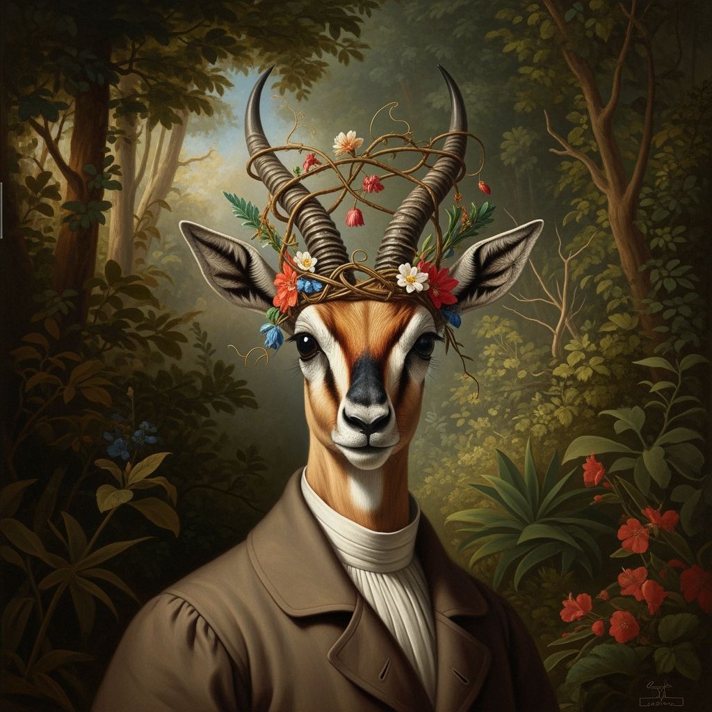 Regal Gazelle in Jungle, Classic Oil Painting