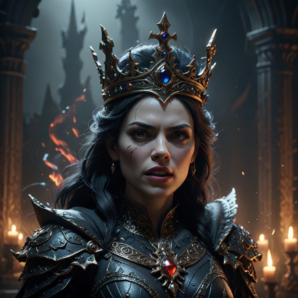 Regal Sorceress Unleashes Fury in Dark Fantasy Portrait