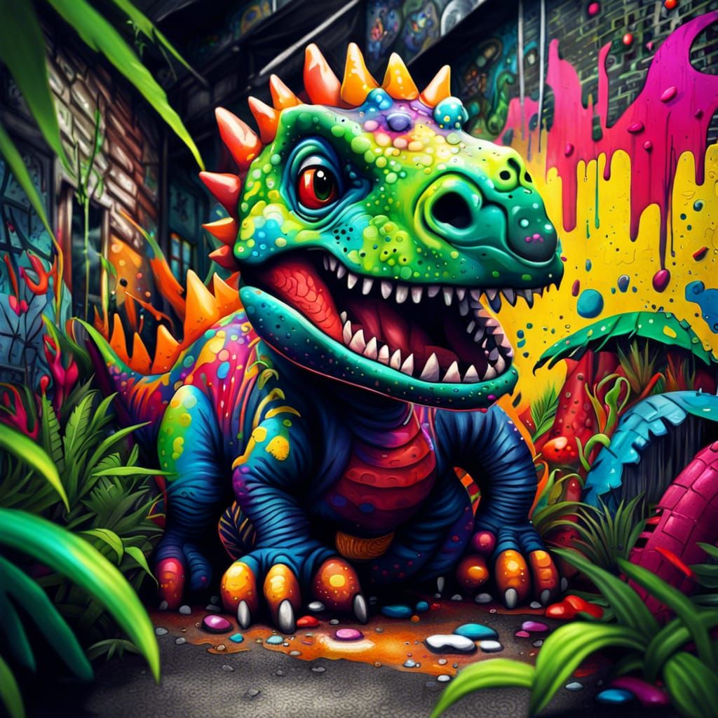 Dino the Dinosaur in Jungle Graffiti Art