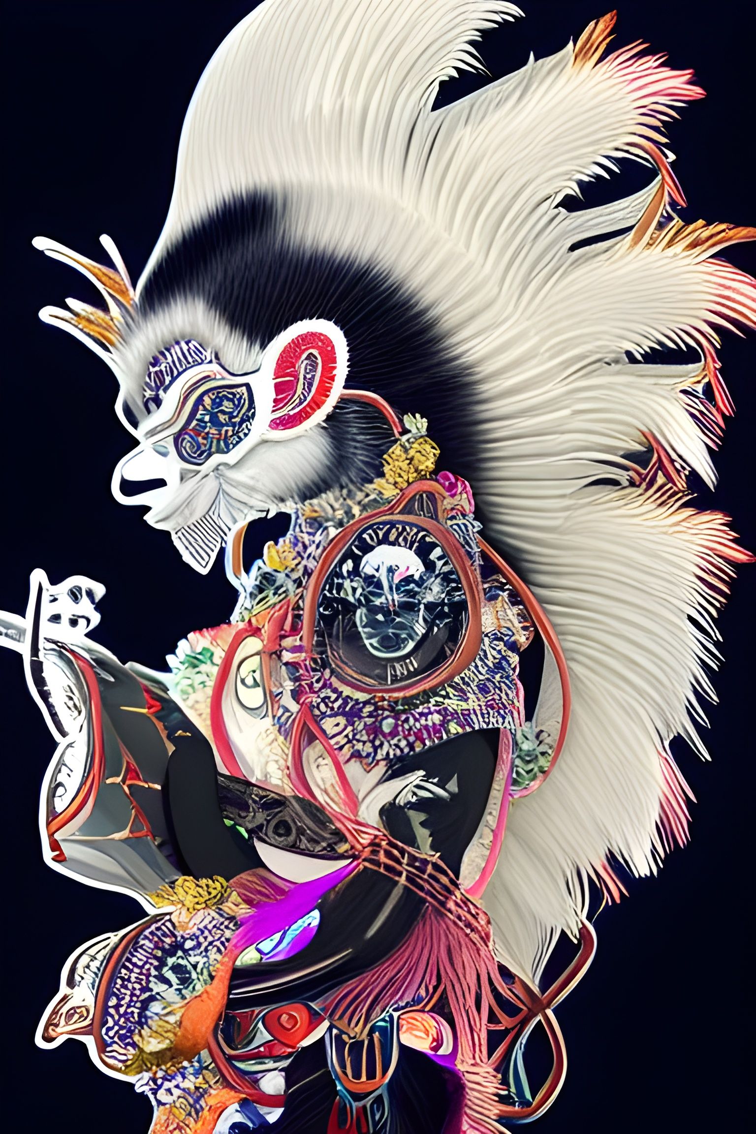 Punk Goddess with Kitsune Mask: 3D Portrait