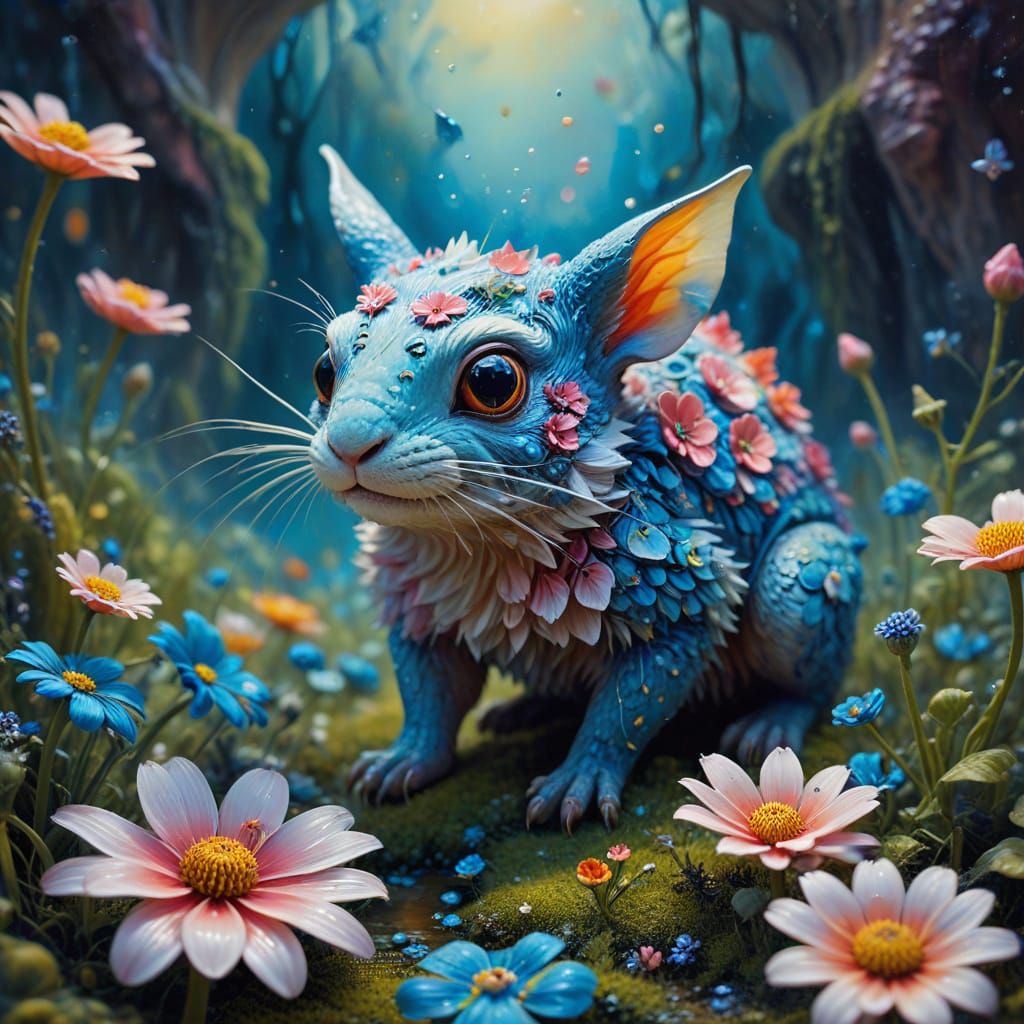 Surreal Creature Exploring Wonderland in Impasto Oil Paintin...