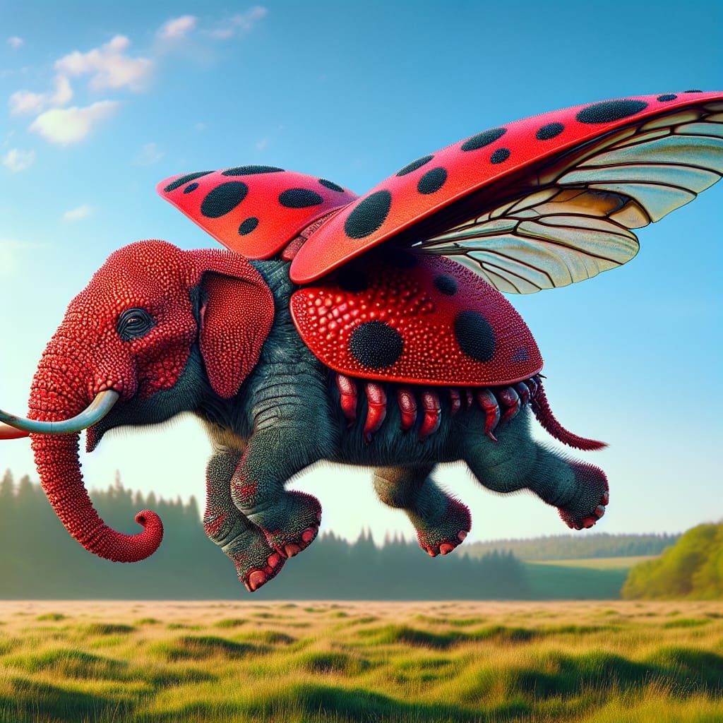 Ladybug Elephant Hybrid Soaring Over Plains