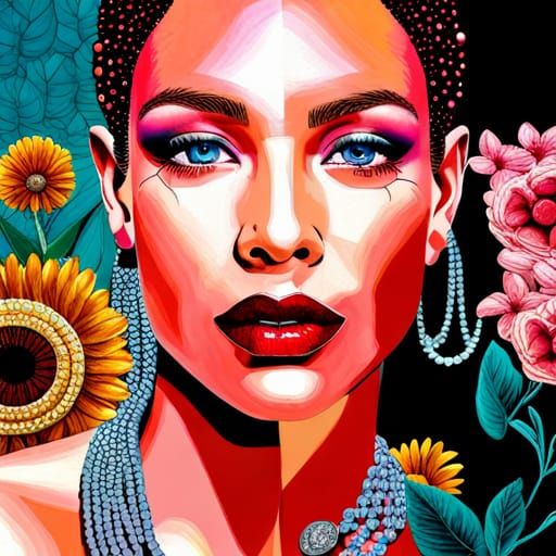 Collage Portrait of a Beautiful Woman in Mixed Media