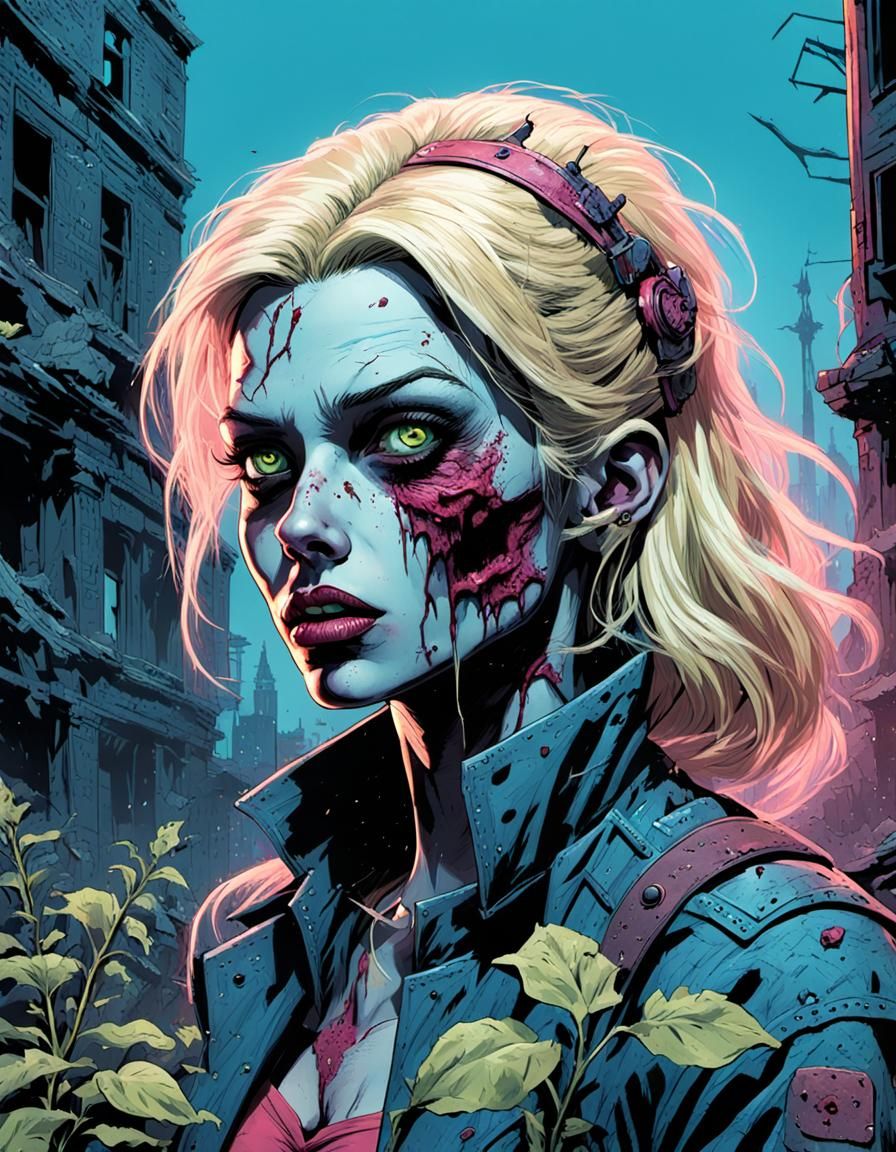 Zombie Girl in Post-Apocalyptic London, Comic Book Art