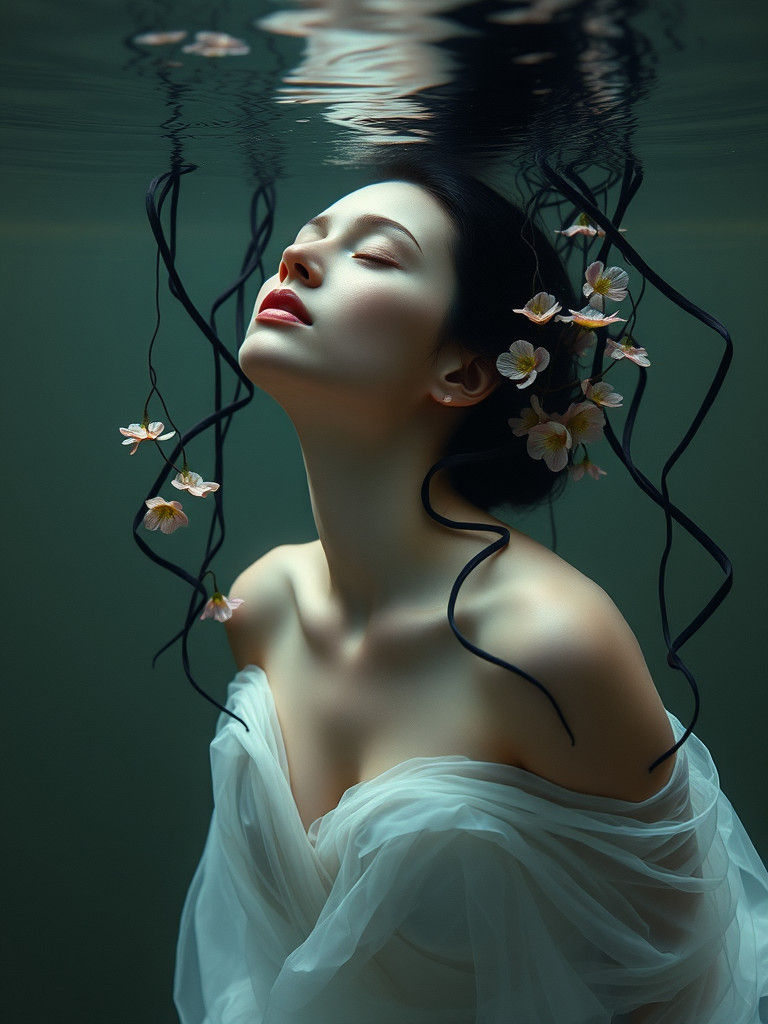 Ethereal Woman Underwater: Dreamlike Surrealism