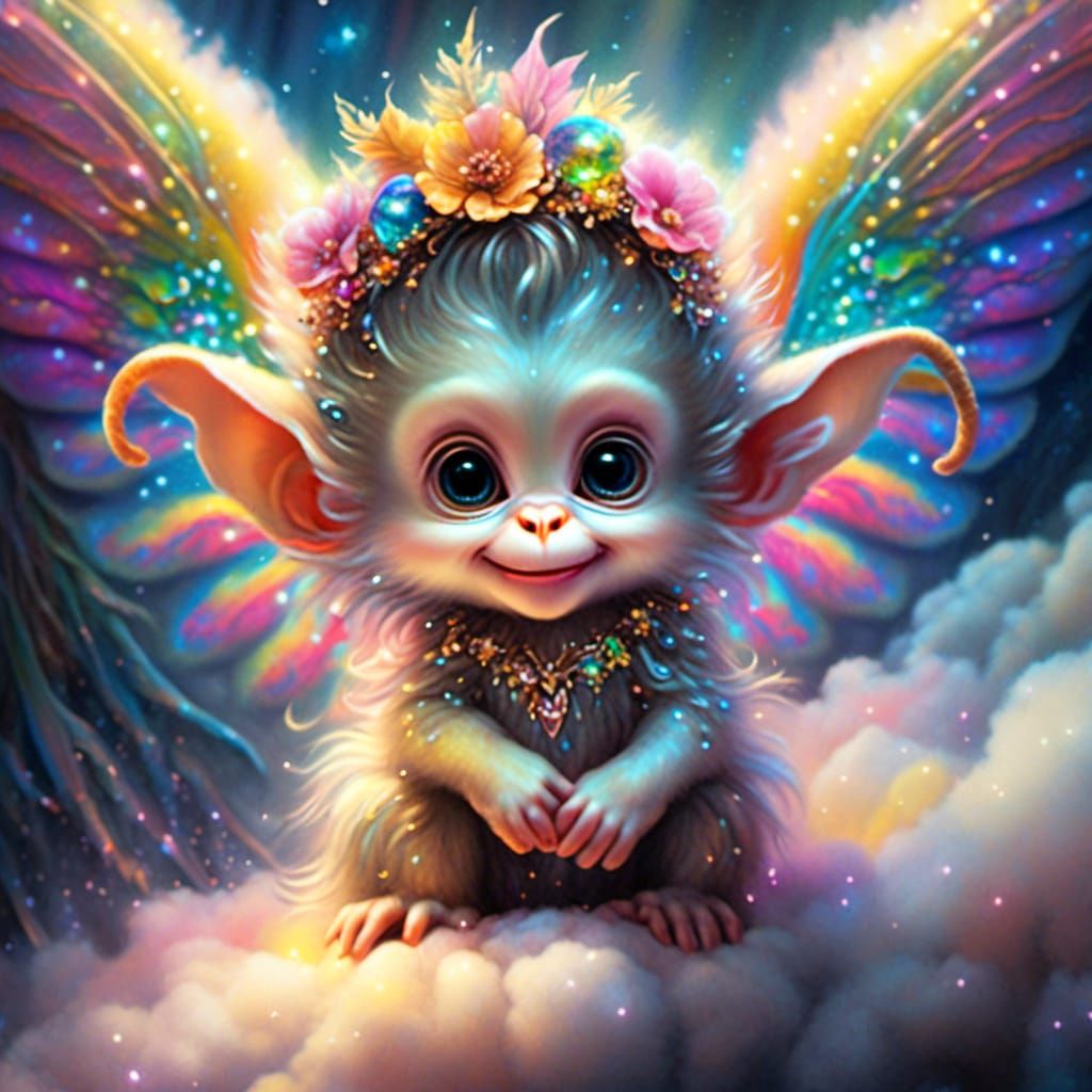 Rainbow Fur Monkey in Ethereal Oil Painting