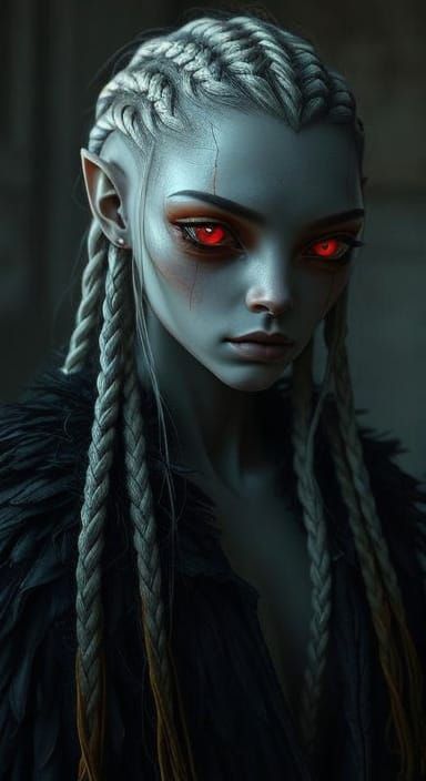 Dark Fantasy Humanoid Portrait with Glowing Eyes