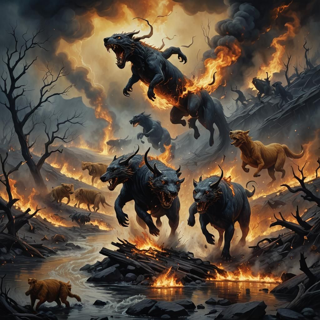 Terrified Animals Fleeing a Raging Inferno