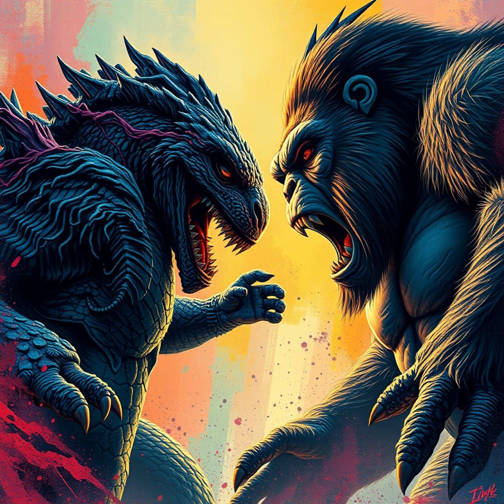 Godzilla vs King Kong: Hyperrealistic Dystopian Battle