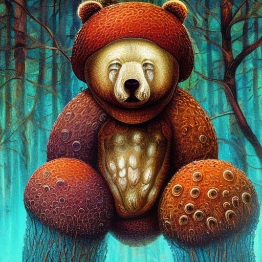 Mushroom Covered Bear in Pop Art Style