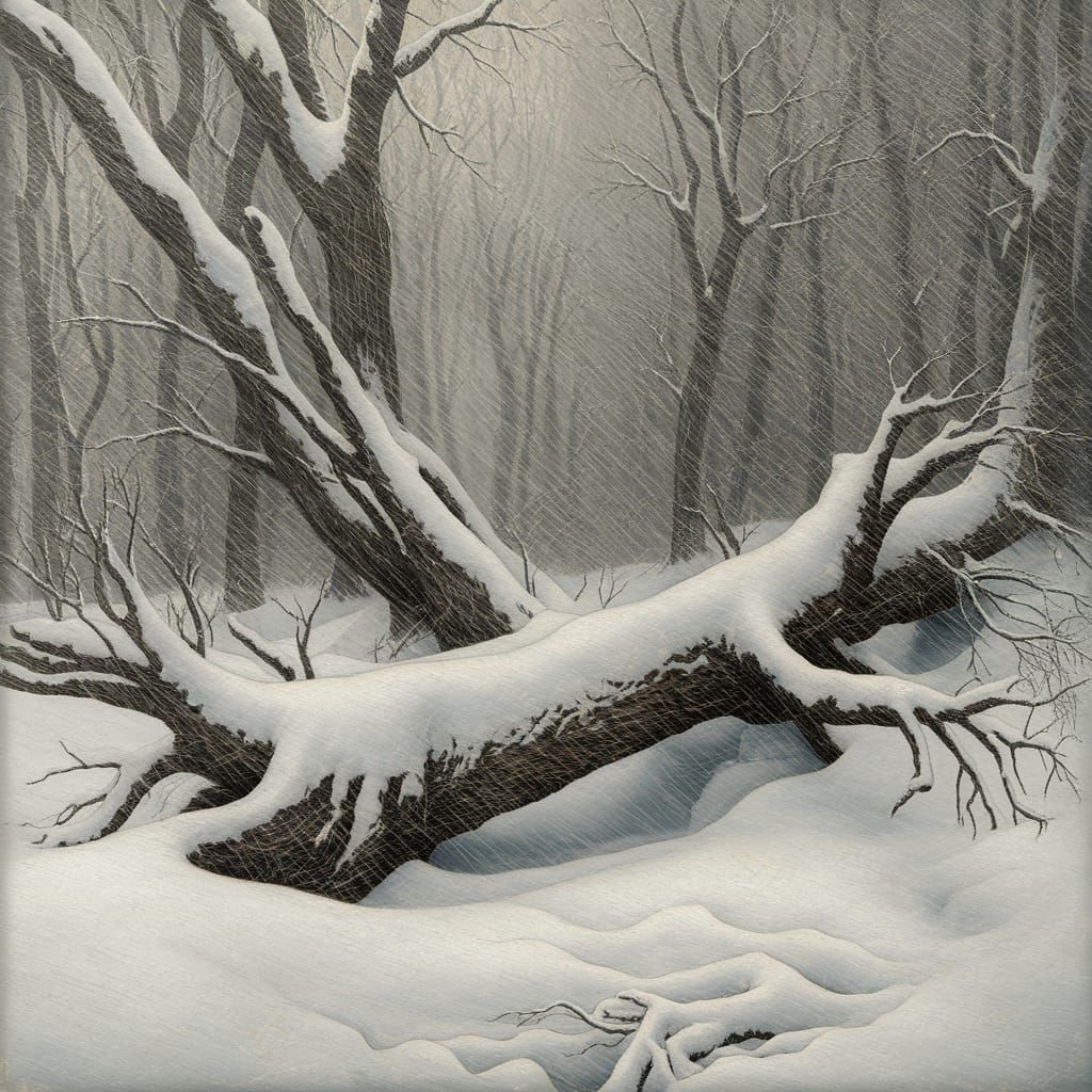 Snowstorm in Ancient Winter Forest