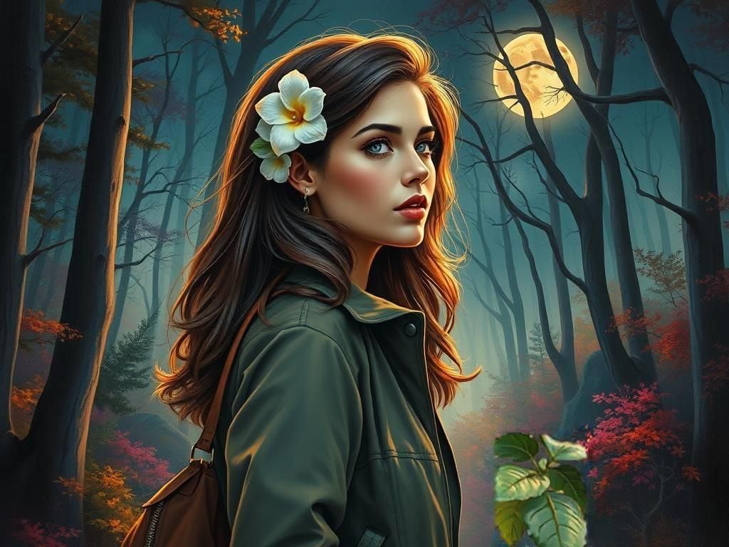 Enchanting Forest: Retro Art of Woman with Jasmine