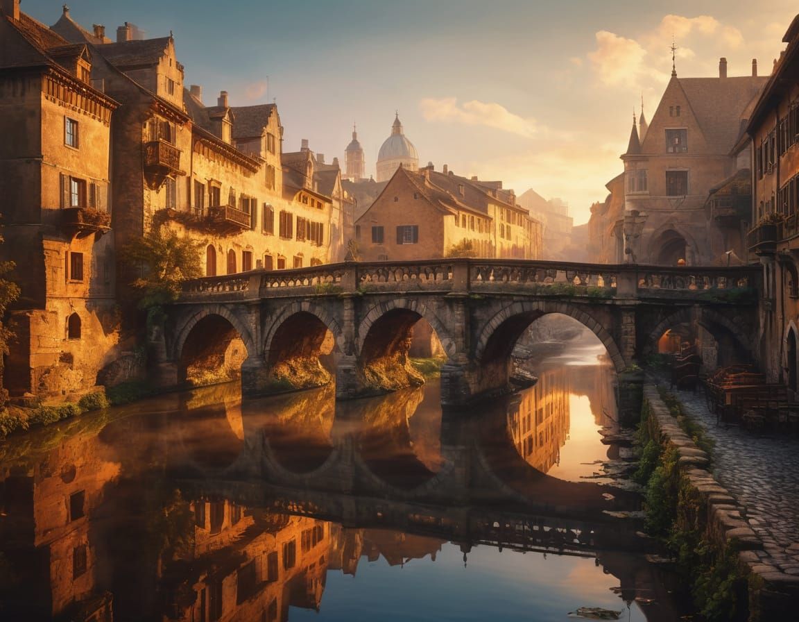 Grandiose Baroque-Inspired Cityscape with Ancient Roman Brid...