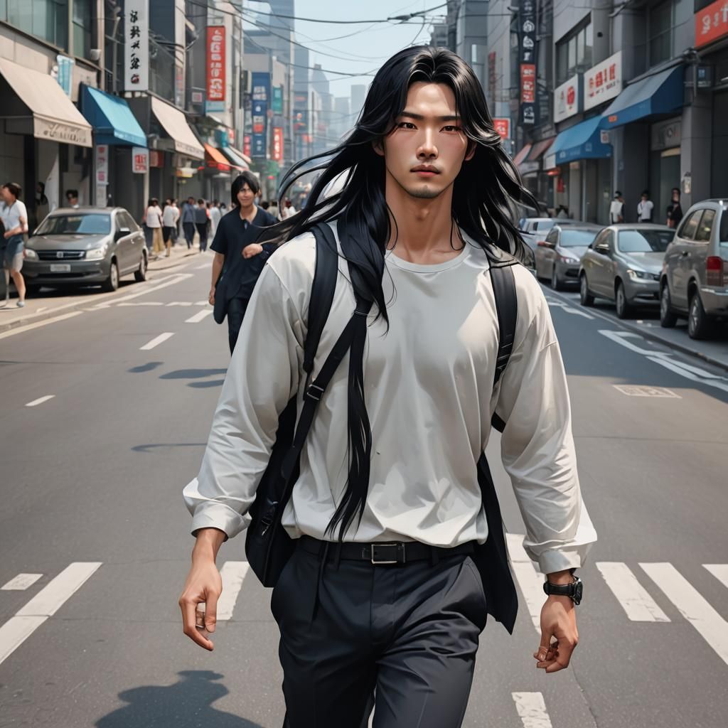 Handsome Korean Man in Seoul: Anime-Inspired 3D Art
