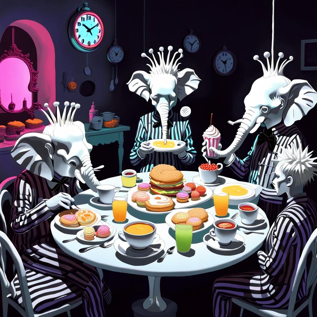 Surreal Horror Breakfast in Luminous Neon Colors