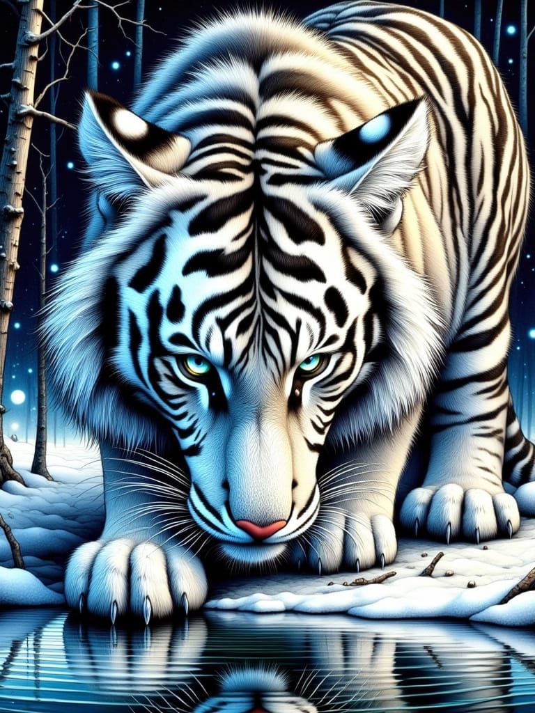 Siberian Tiger Reflection in Abstract Arctic Landscape