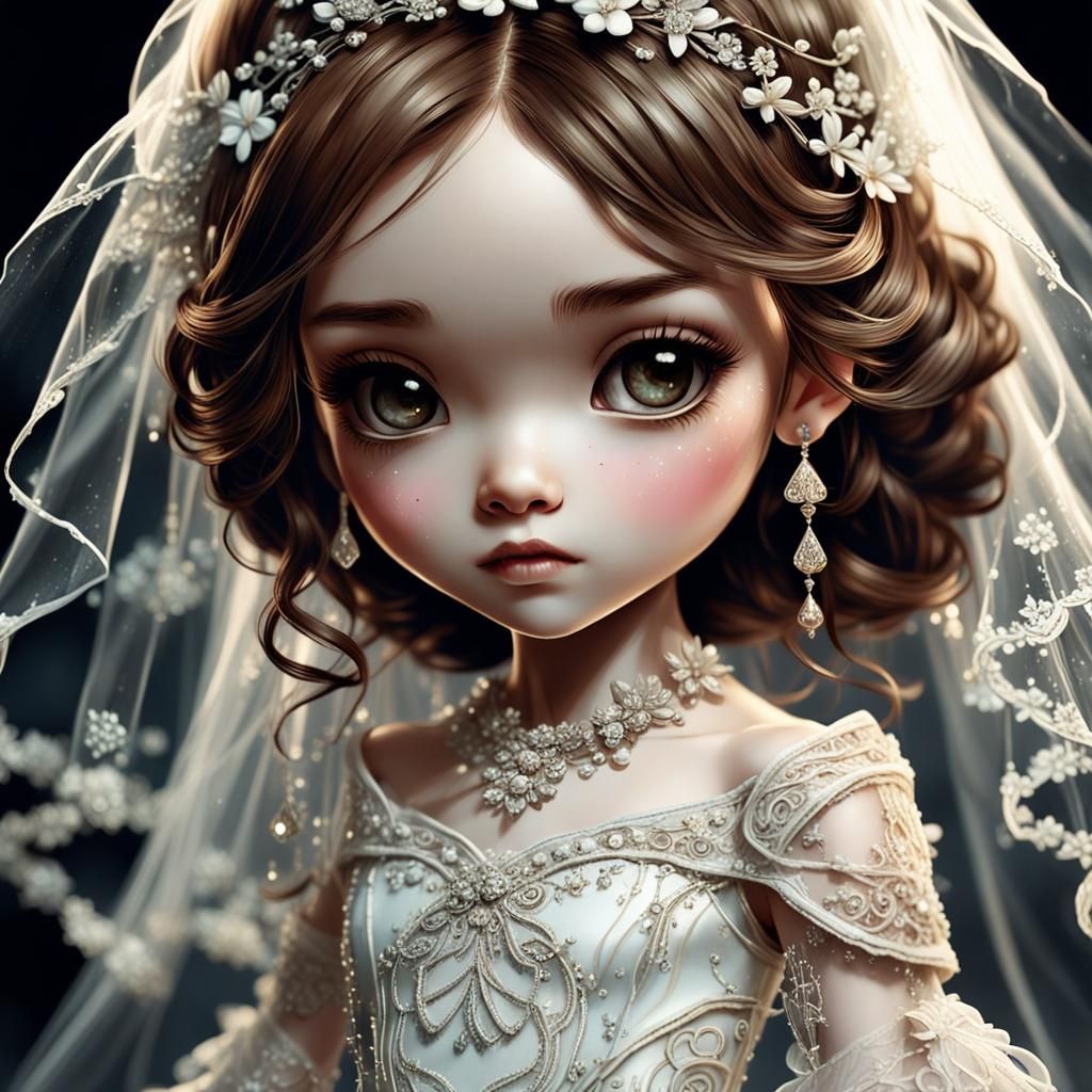 Chibi Bride with Expressive Eyes and Wedding Dress