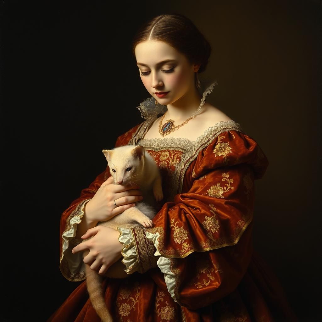 Renaissance Noblewoman with Ermine in Da Vinci Style