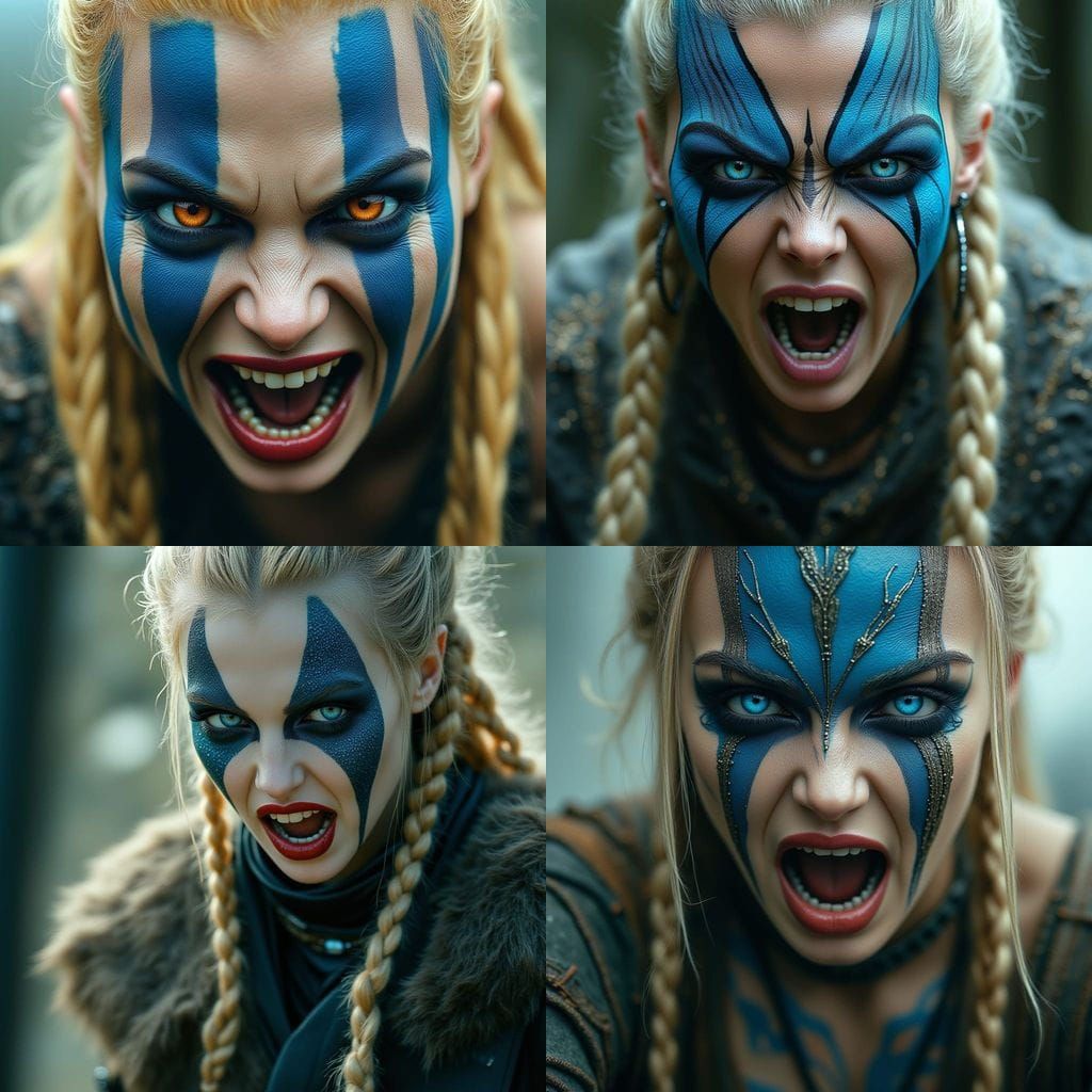 Viking Warrior Woman Shouting Furiously