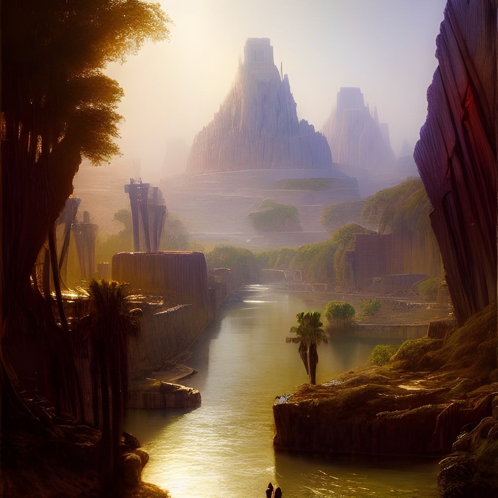 Babylon Rivers: Hyperrealistic Artstation Painting