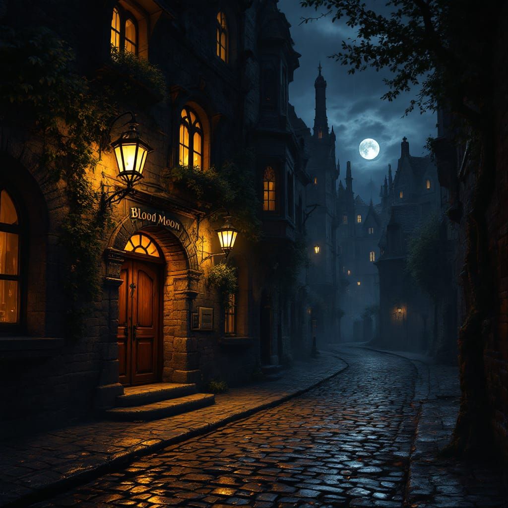 Blood Moon Tavern on Stormy Gothic Night