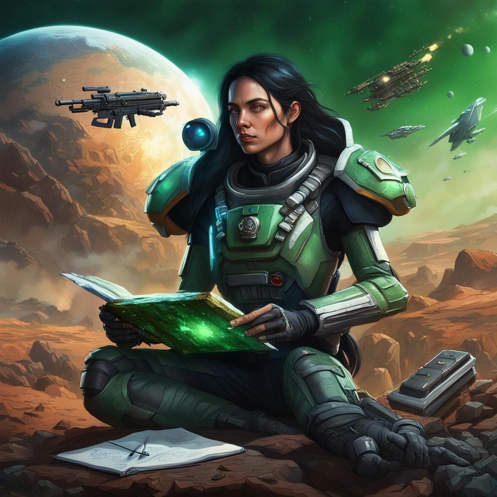 Lancer Pilot in Carapace Armor, Detailed Matte Painting