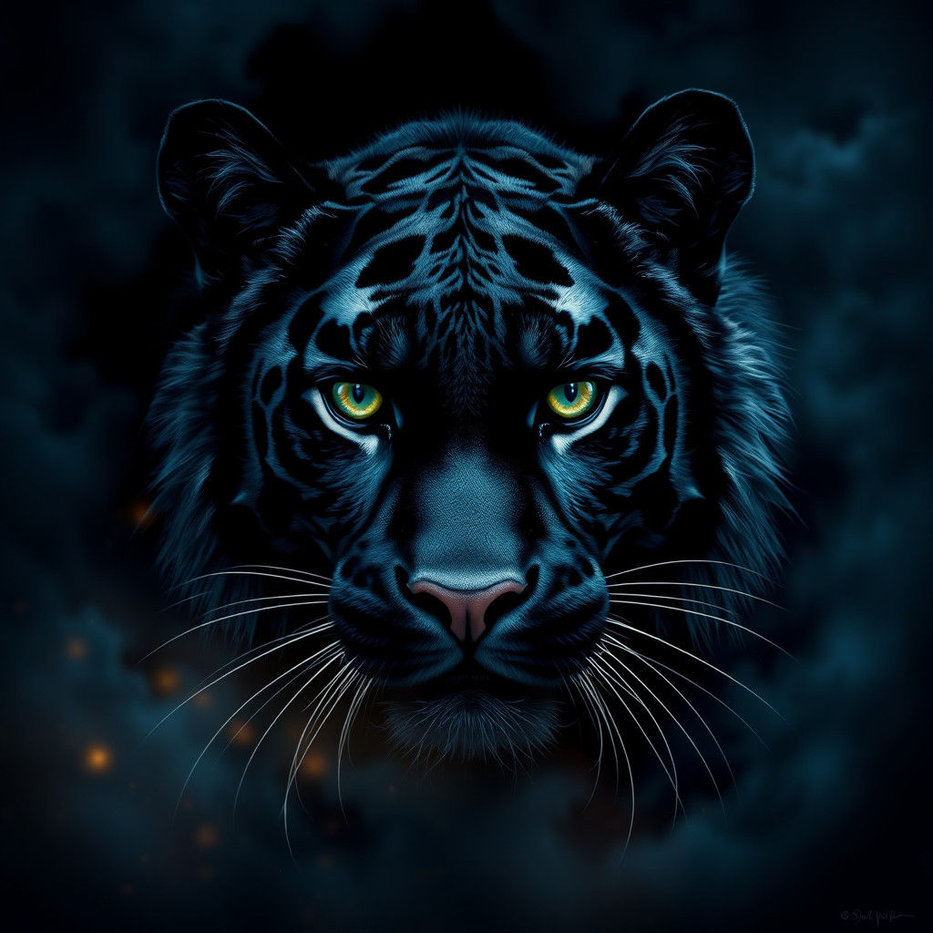 Majestic Black Panther in Mystical Aura, Fantasy Concept Art