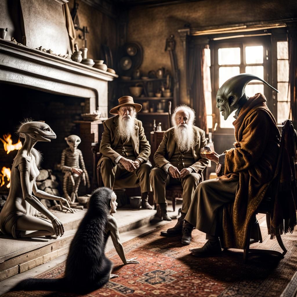 Surreal Alien Restaurant Celebration in Magical Realism