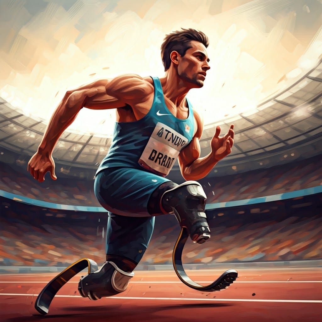 Paralympic Runner in Impressionist Style