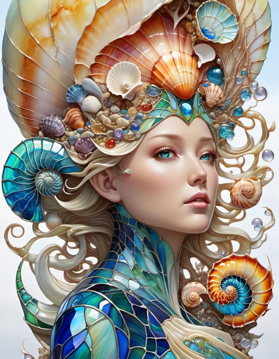 Stained Glass Shellscape Goddess in Fantasycore Style