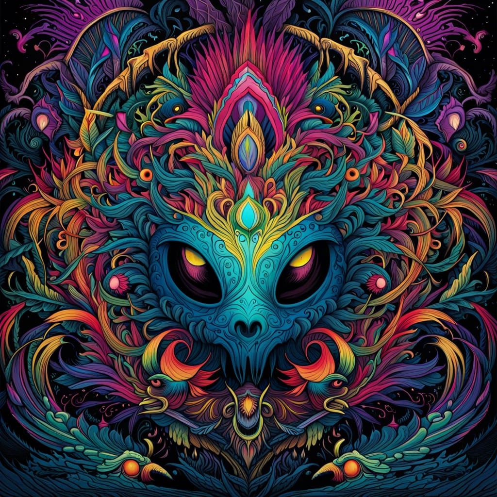 Detailed Psychedelic Mandala Art in Surreal Style