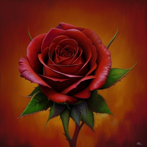 Hyperrealistic Rose Blooms Among Thorns in Oil Paint