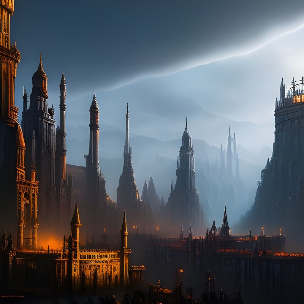Gothic City at Dawn: A Dark Fantasy Painting