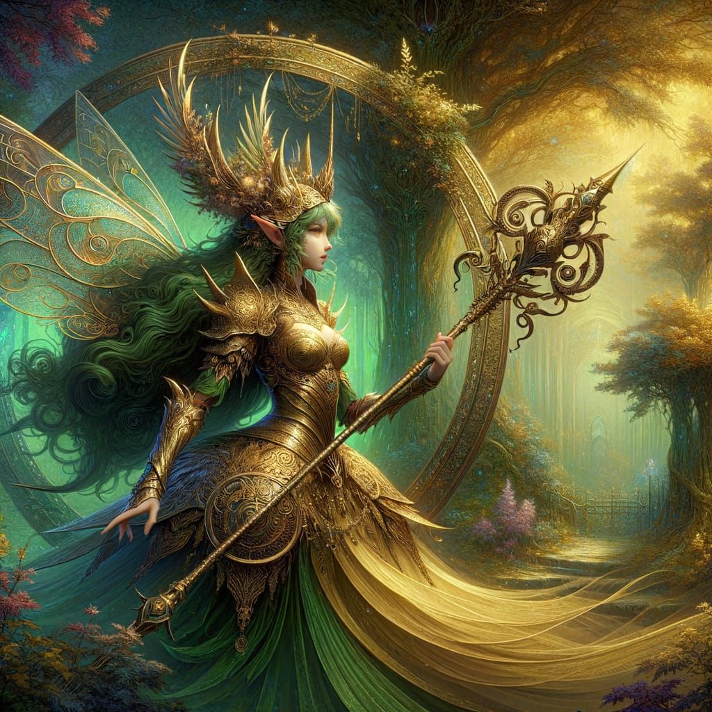 Armored Faerie Queen in Enchanted Forest