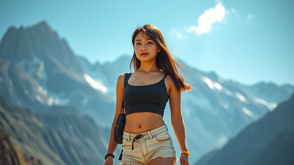 Asian Woman in Micro Outfit, Hyperrealistic 4K