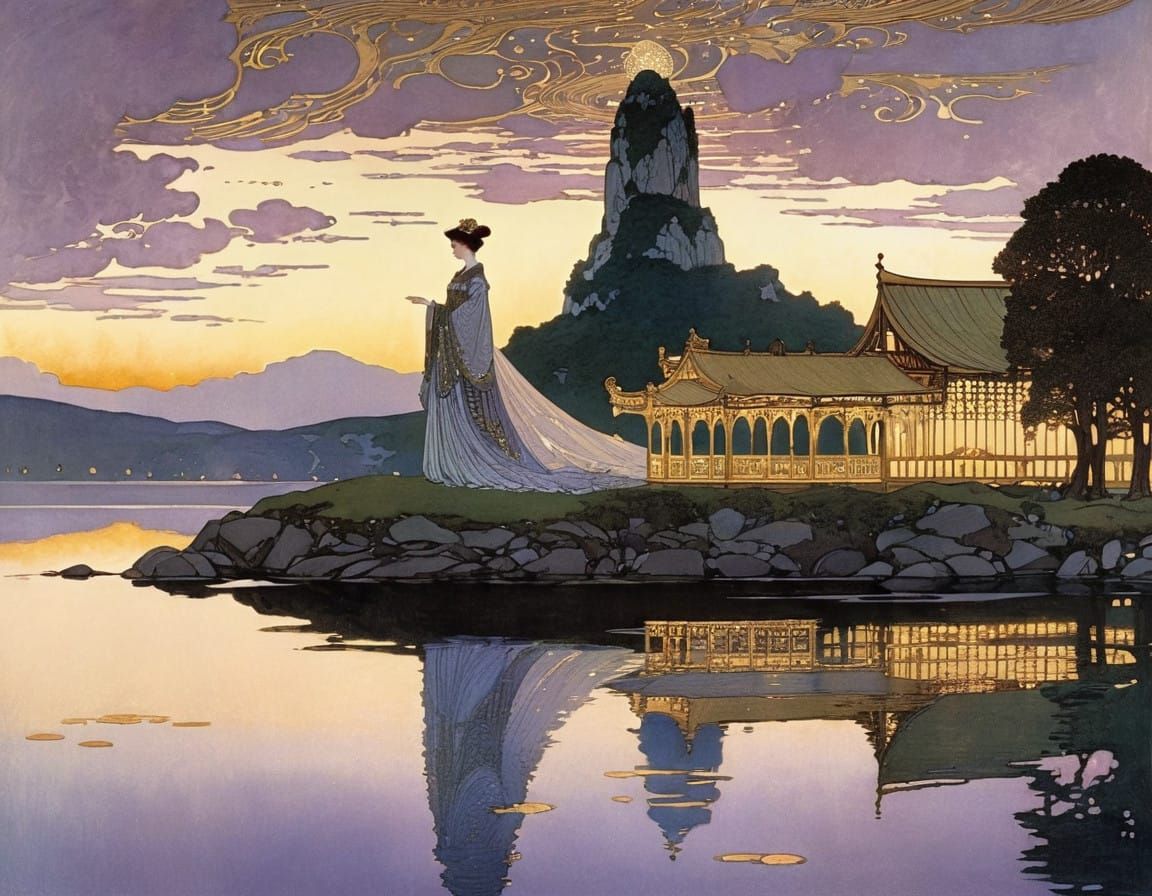 Mystical Water Nymph in Whimsical Art Nouveau Style