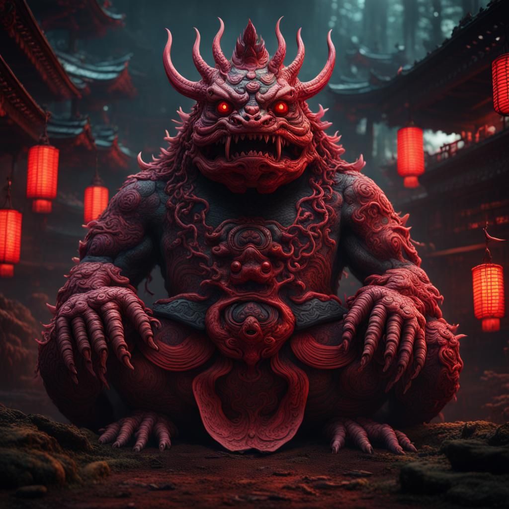 Demonic Japanese Kappa: Detailed Matte Painting