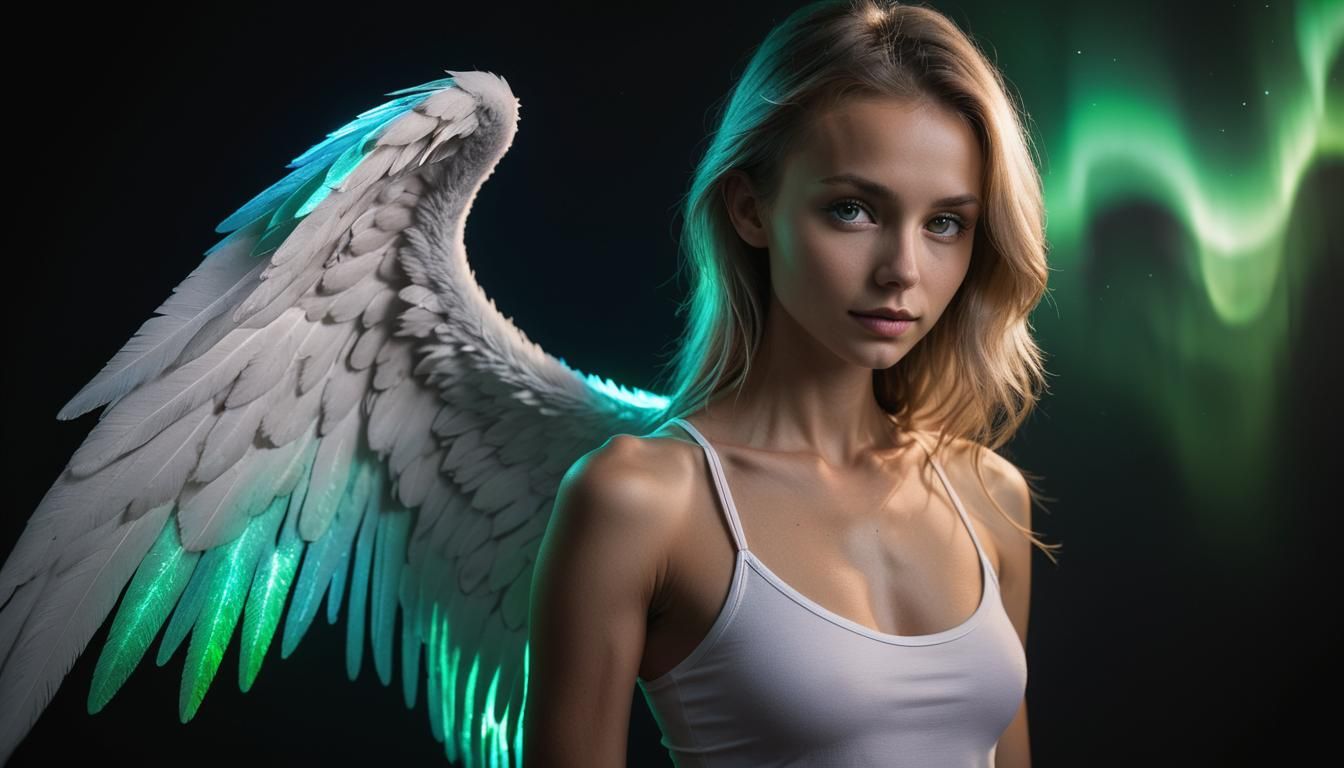 Aurora Borealis Angel in Low Key Lighting