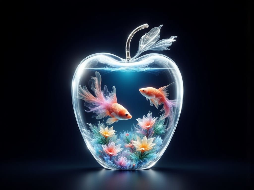 Crystal Apple with Underwater World and Rainbow Light